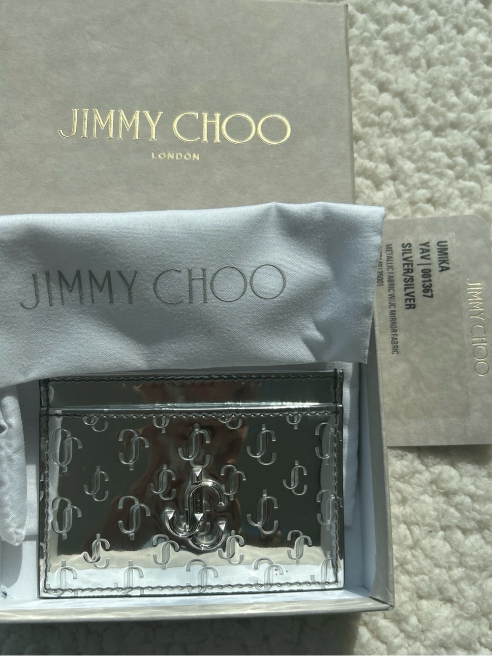 Jimmy Choo Silver Reflective Monogram Card Holder